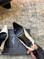 YSL Anne-Marie Slingback 8cm Cream Glossy Sheepskin 637225