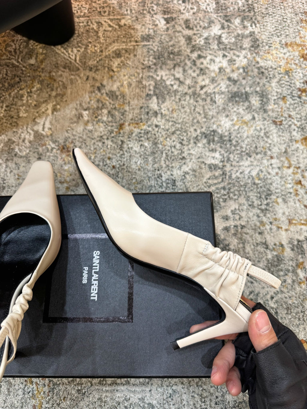 YSL Anne-Marie Slingback 8cm White Sheepskin Silk 637228