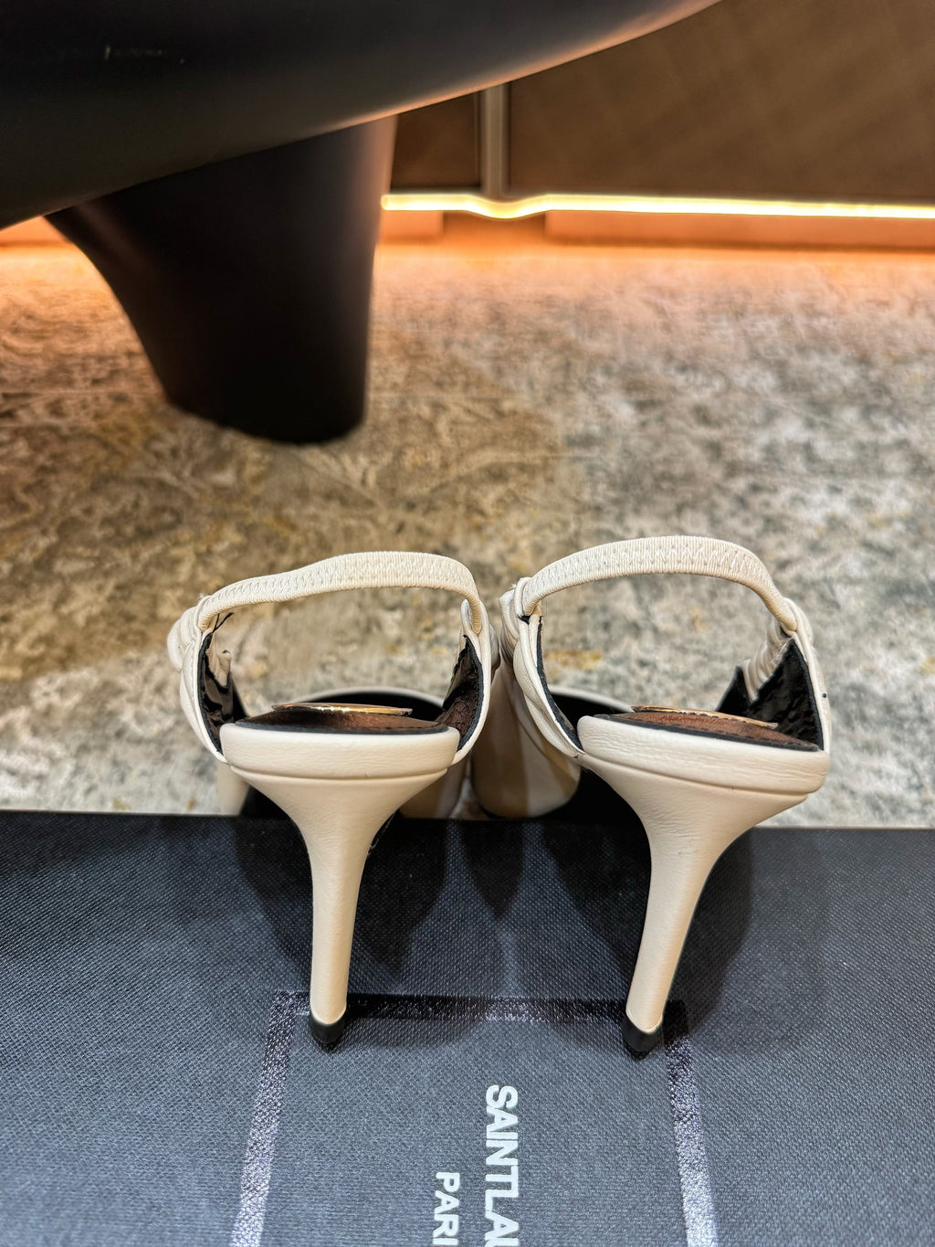 YSL Anne-Marie Slingback 8cm White Sheepskin Silk 637228