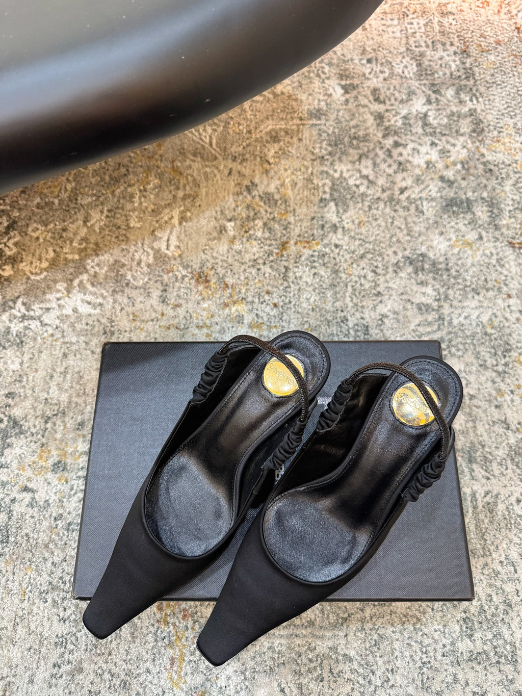 YSL Anne-Marie Slingback 8cm Black Sheepskin Silk 637229