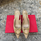 Ferragamo Maxi Gancini Slingback 7.5cm Beige Cowhide