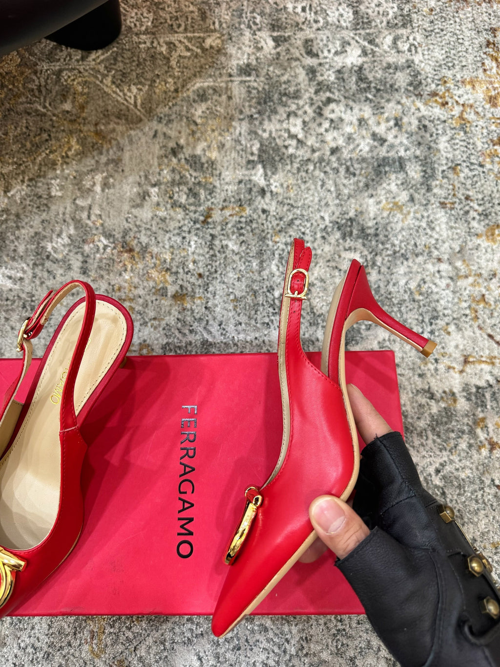 Ferragamo Maxi Gancini Slingback 7.5cm Red Cowhide 694839