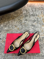 Ferragamo Maxi Gancini Slingback 7.5cm Black Cowhide 694840
