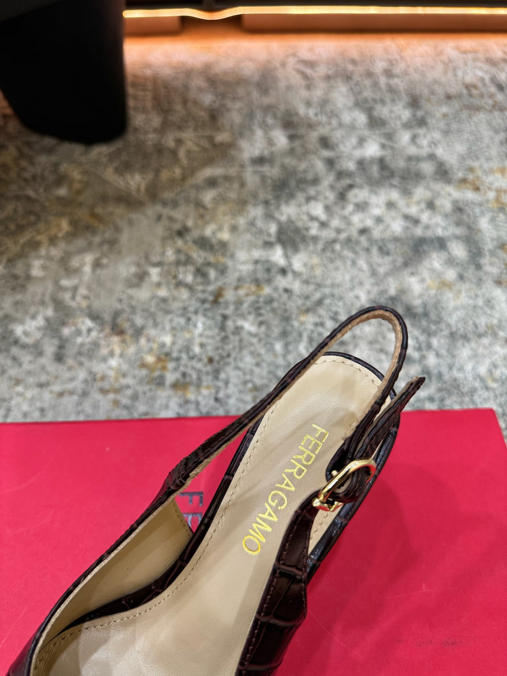 Ferragamo Maxi Gancini Slingback 7.5cm Black Embossed Cowhide 694841