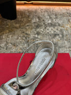 Ferragamo Crystal Embellishments Sandals 9cm Sliver Patent Leather 694843