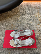 Ferragamo Crystal Embellishments Sandals 9cm Sliver Patent Leather 694843