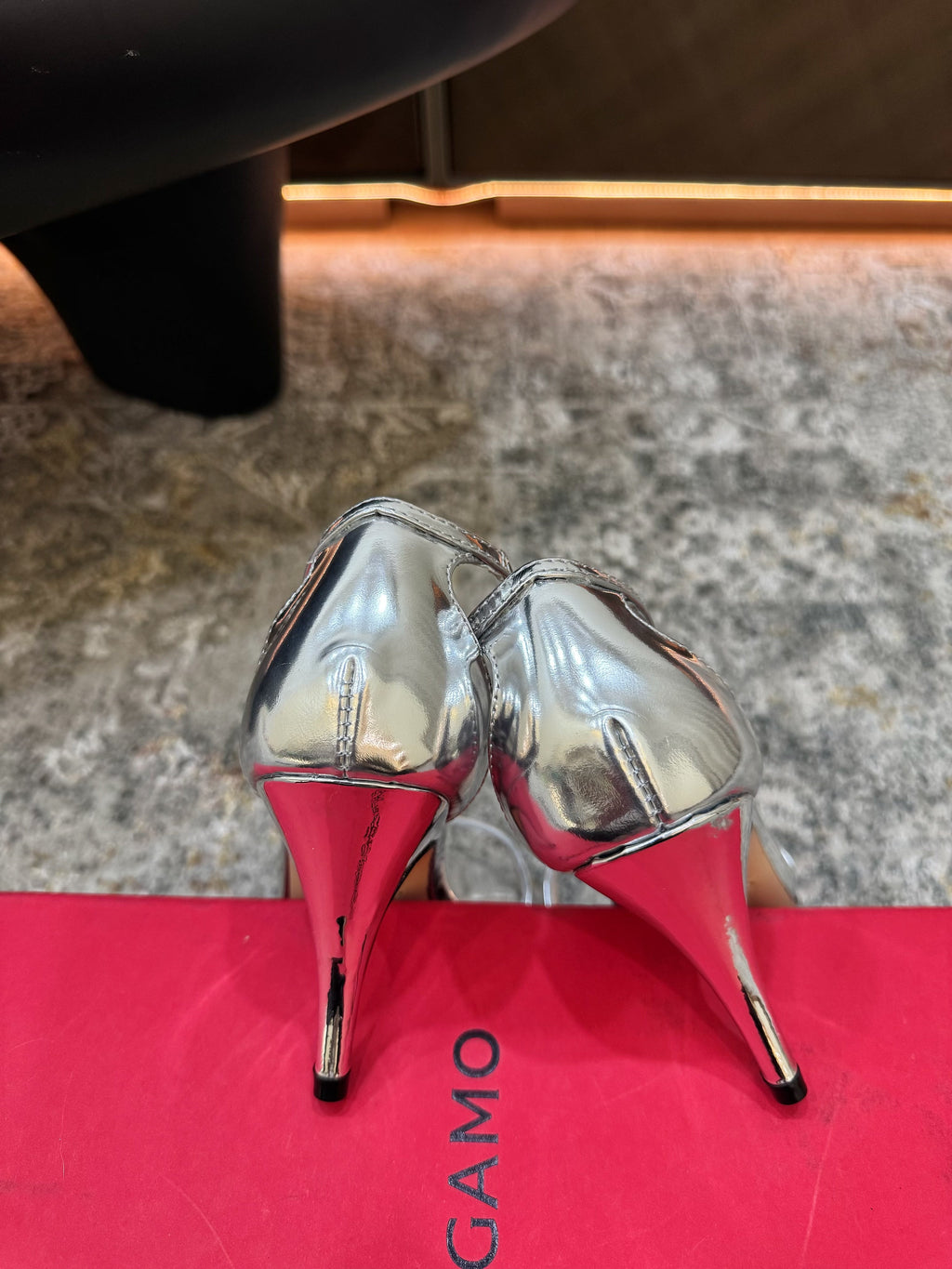 Ferragamo Crystal Embellishments Sandals 9cm Sliver Patent Leather 694843