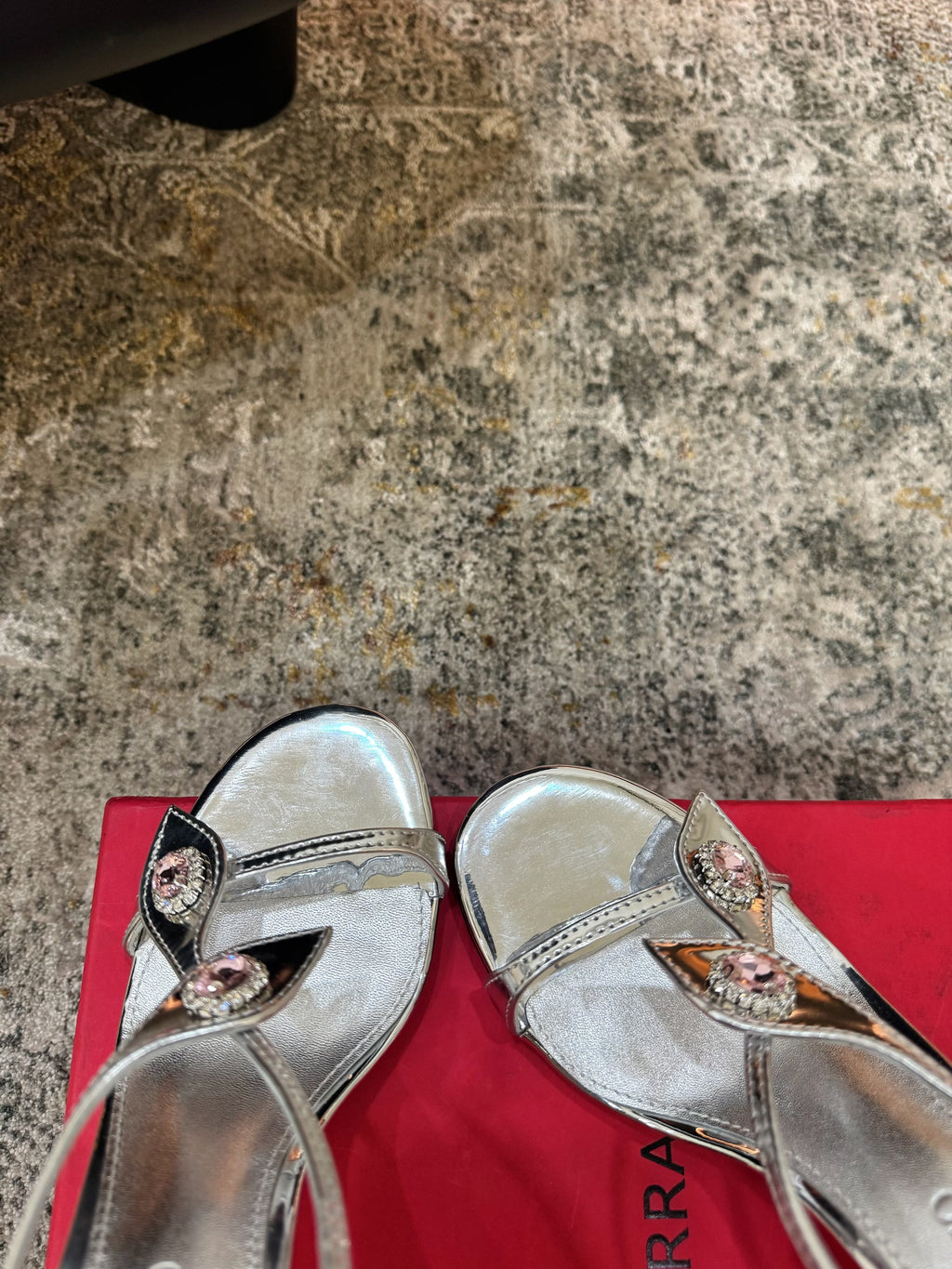 Ferragamo Crystal Embellishments Sandals 9cm Sliver Patent Leather 694843