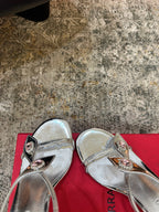 Ferragamo Crystal Embellishments Sandals 9cm Sliver Patent Leather 694843