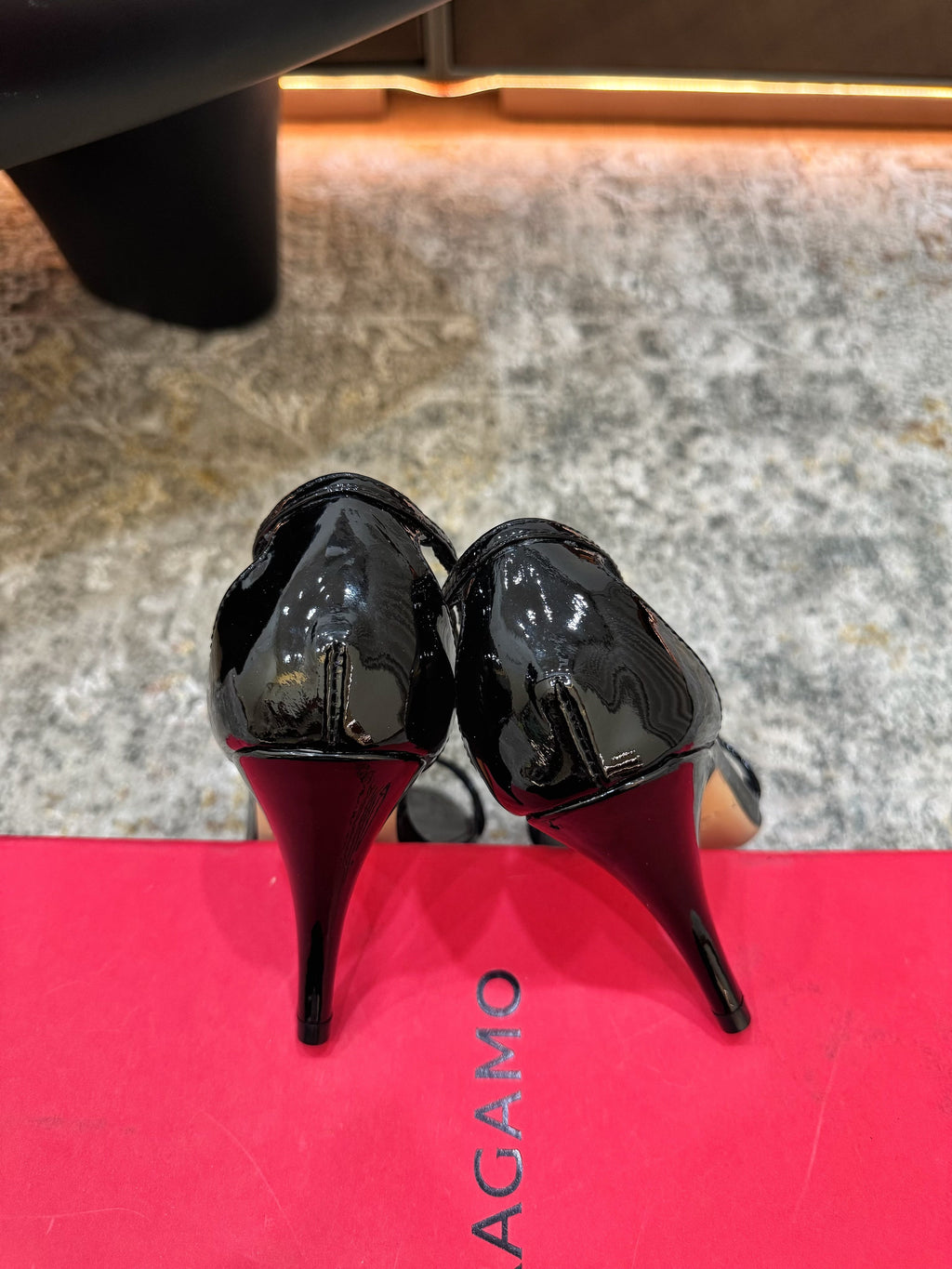 Ferragamo Crystal Embellishments Sandals 9cm Black Patent Leather 694845