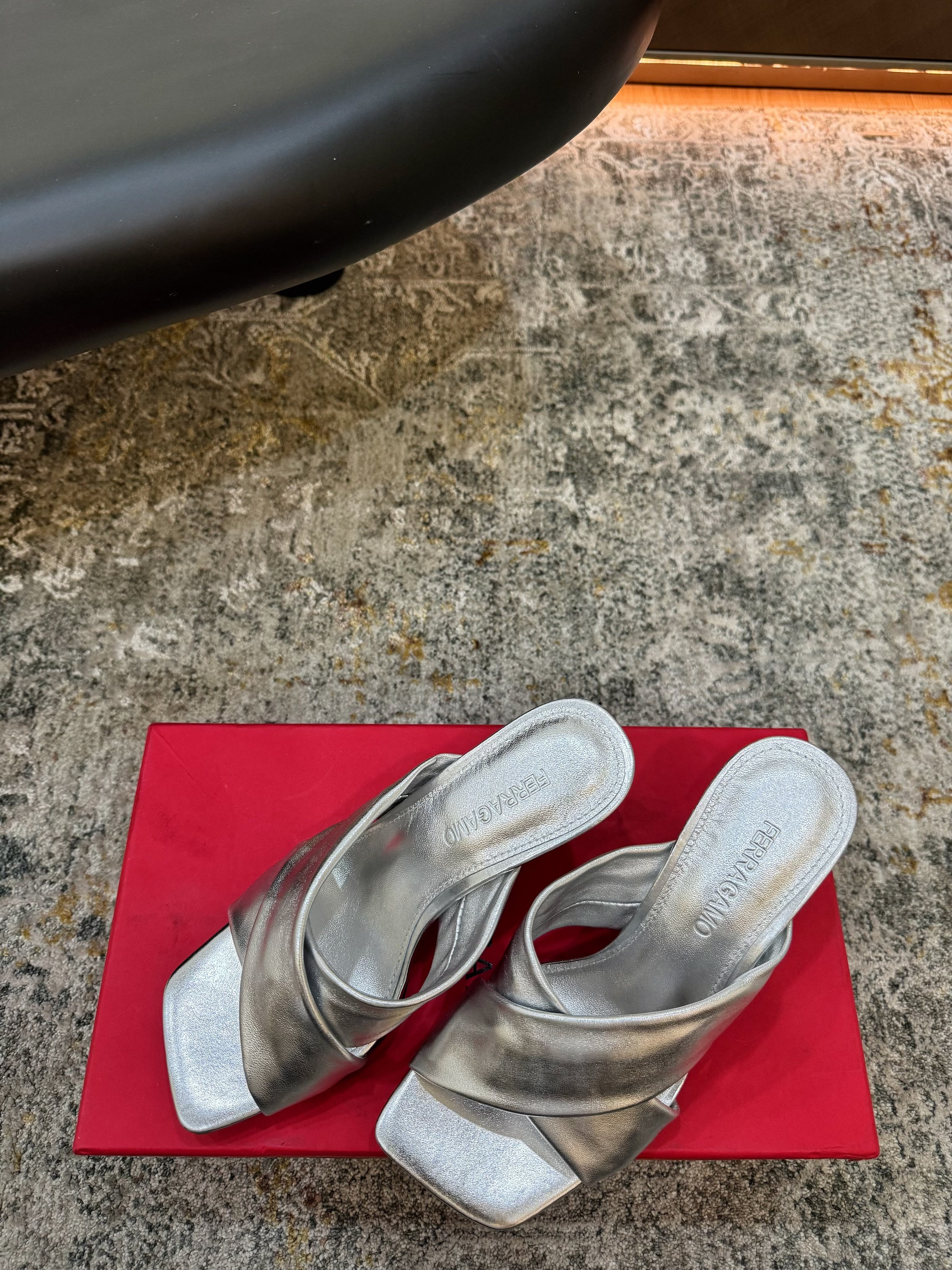 Ferragamo Gancini-Heel Padded Sandals 9cm Sliver Cowhide 694846