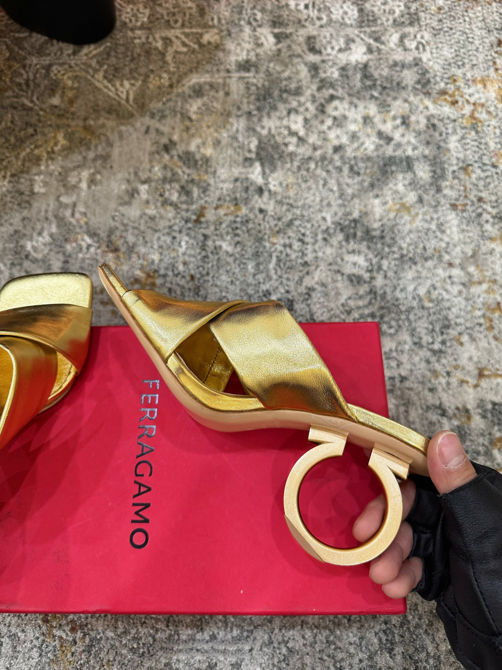 Ferragamo Gancini-Heel Padded Sandals 9cm Gold Cowhide 694848