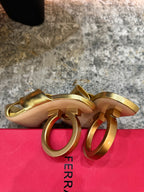 Ferragamo Gancini-Heel Padded Sandals 9cm Gold Cowhide 694848