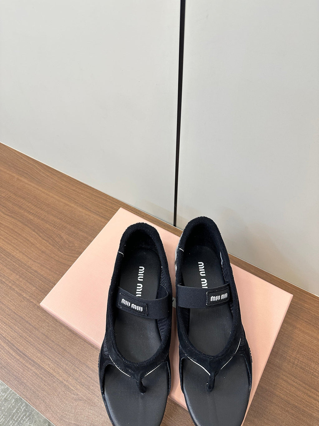 Miu Thong Sandals In Black Suede Mix Tech Fabric