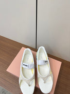Miu Thong Sandals In Beige Suede Mix Yellow Tech Fabric