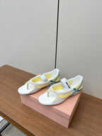 Miu Thong Sandals In Beige Suede Mix Yellow Tech Fabric