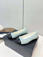 Chanel 25 Ballet Flat Blue Black Tweed Frabic 469256