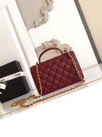 CC Handle Bag 19cm Double C Burgundy Lambskin Gold Hardware