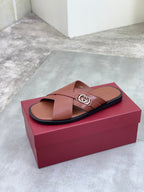 GG Men's 25 Sandals Slide Brown Cowhide 738473