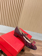 Ferragamo Vara Bow Mary Jane 3cm Burgundy Patent Leather 693007
