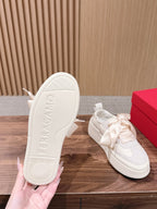 Ferragamo Bow Platform Sneaker Grey Ivory Satin Sheepskin