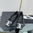 CC Loafers Black/White Sheepskin Mix Bow 297794