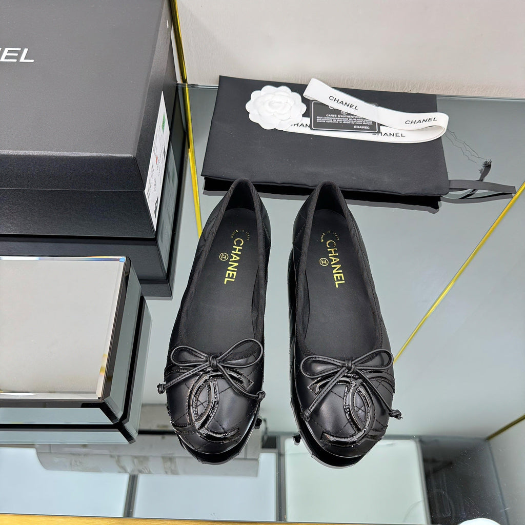 CC 25 Cambon Ballet Flat Black Quilted Calfskin