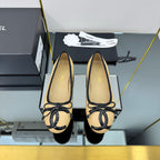 CC 25 Cambon Ballet Flat Beige Black Quilted Calfskin