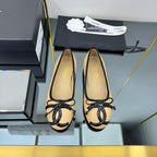 CC 25 Cambon Ballet Flat Beige Black Quilted Calfskin