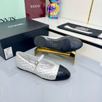 CC 25 Mary Jane Silver Metallic Quilted Black Lambskin 368132