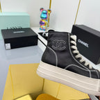 Chanel 25 High Sneaker Black White Cowhide 469782