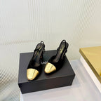 CC 26 Slingback High Heel 9cm Black Gold Suede 714013