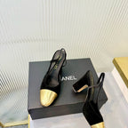 CC 26 Slingback High Heel 9cm Black Gold Suede 714013