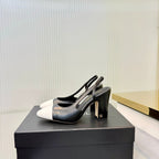 CC 26 Slingback High Heel 9cm White Black Lambskin 714015