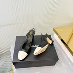 CC 26 Slingback High Heel 9cm White Black Lambskin 714015
