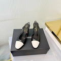 CC 26 Slingback High Heel 9cm White Black Lambskin 714015