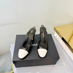 CC 26 Slingback High Heel 9cm White Black Lambskin 714015