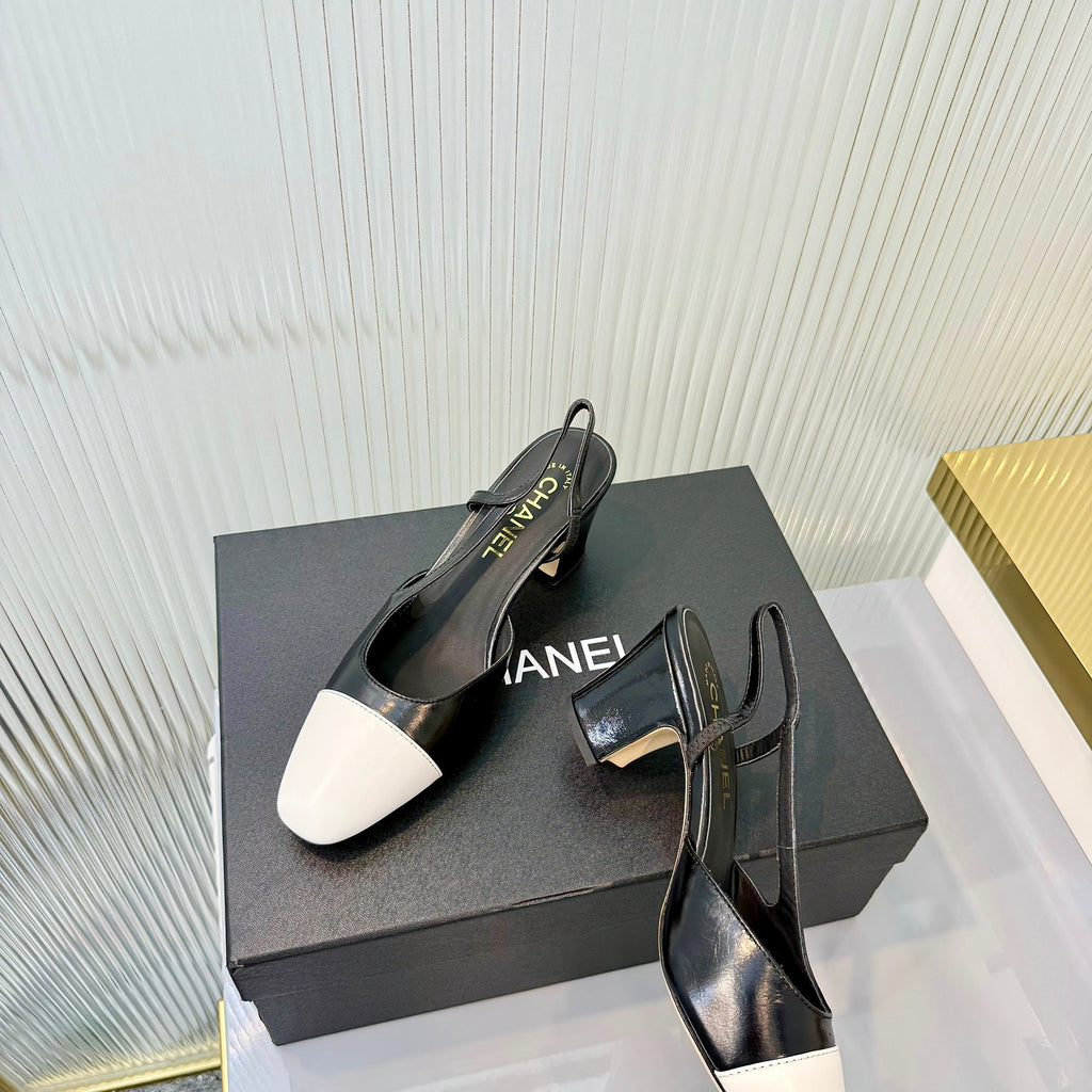 CC 26 Slingback High Heel 6.5cm White Black Lambskin 714022