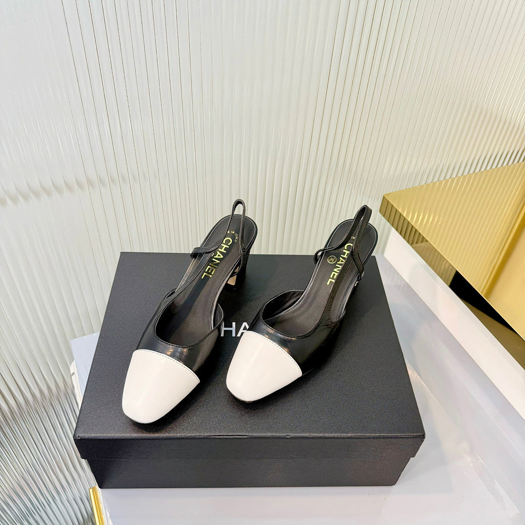 CC 26 Slingback High Heel 6.5cm White Black Lambskin 714022