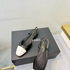 CC 26 Slingback Flat Black White Lambskin 714030