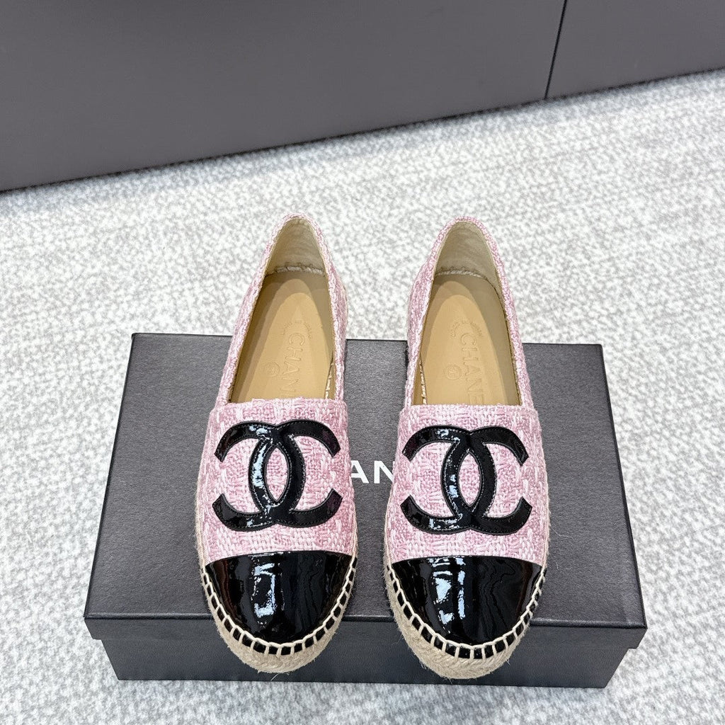 CC Espadrilles Black Pink Tweed Patent Leather 653917