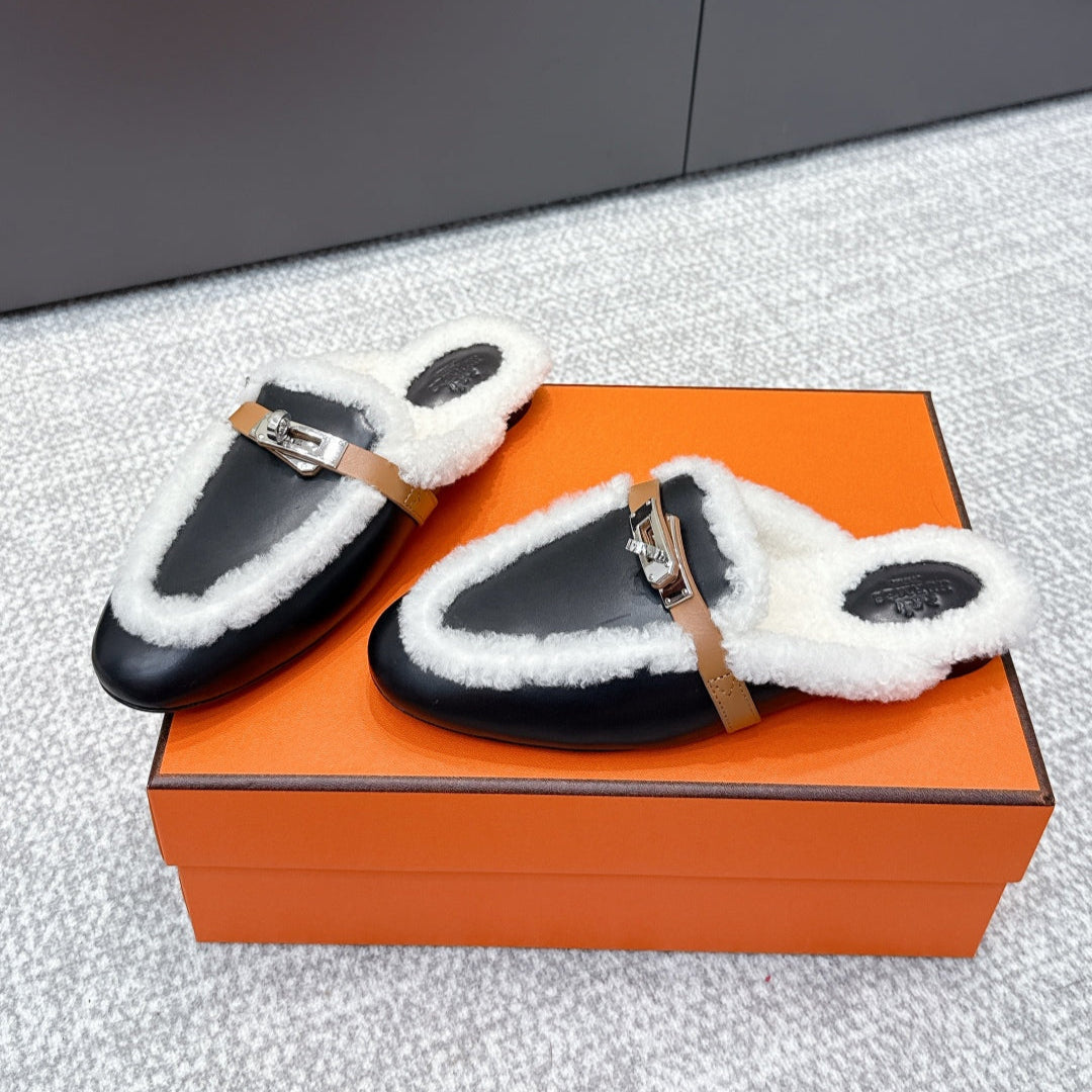 HM 25ss Oz Mule Black Goatskin And Shearling 461941