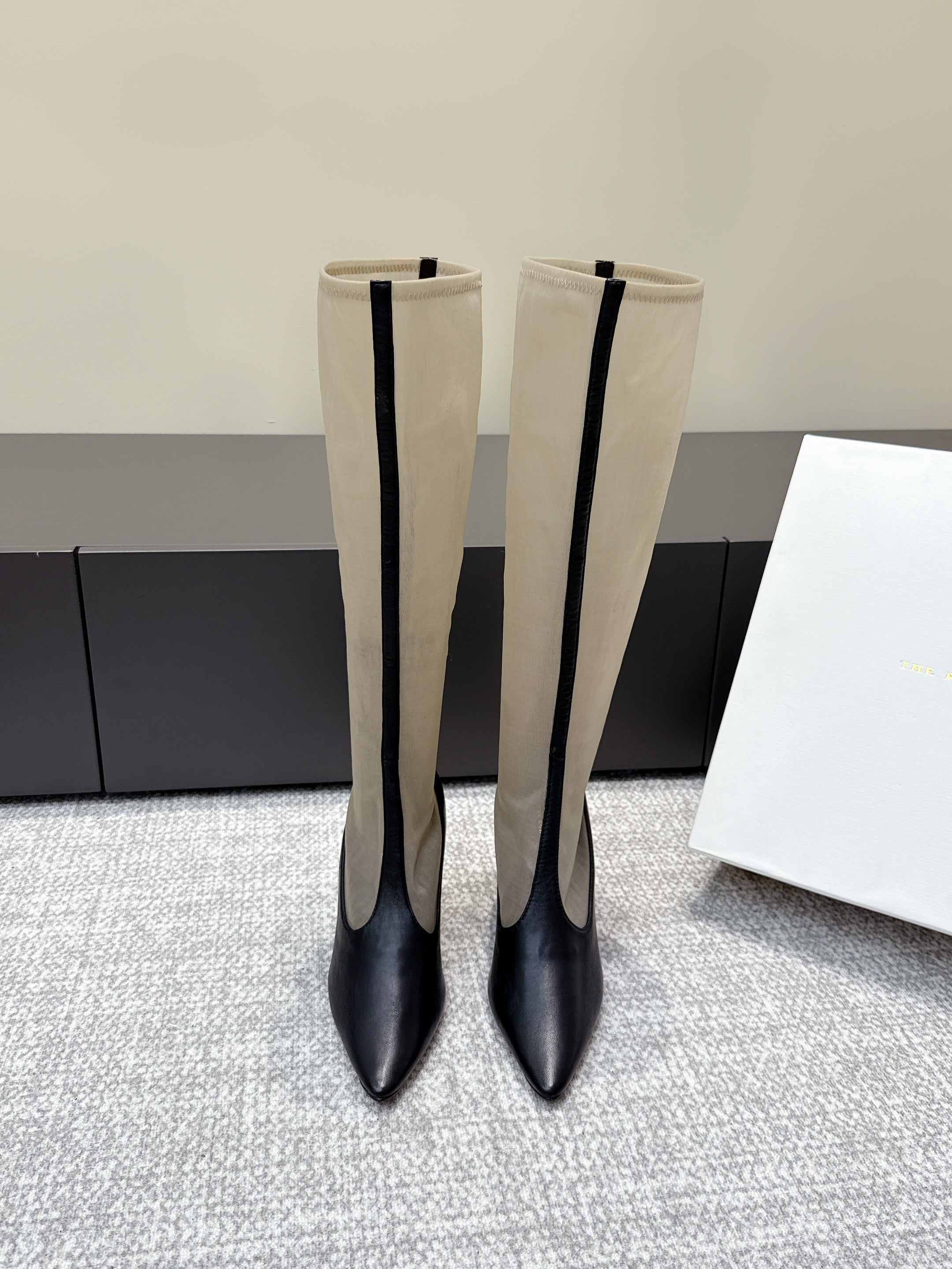 The Row Knee-High Boots 85mm Black Mesh Cowhide 451298