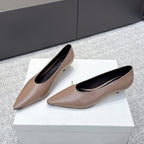 The Row 25ss TR Kitten heel Pointed Toe Shoes 35mm Taupe Blush Sheepskin 451305
