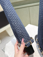CC 25 Long Boot Navy Blue Black Denim Fabric Calfskin 515273