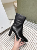 The Row 2025 Chunky Heel Round Toe Ankle Boot Black Leather 572087
