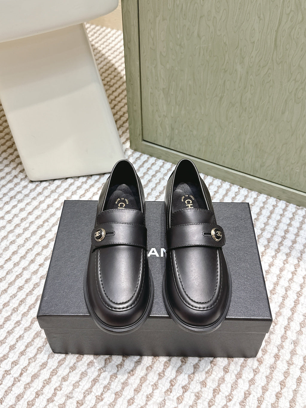 CC 26SS Loafers 3cm Black Cowhide 653489