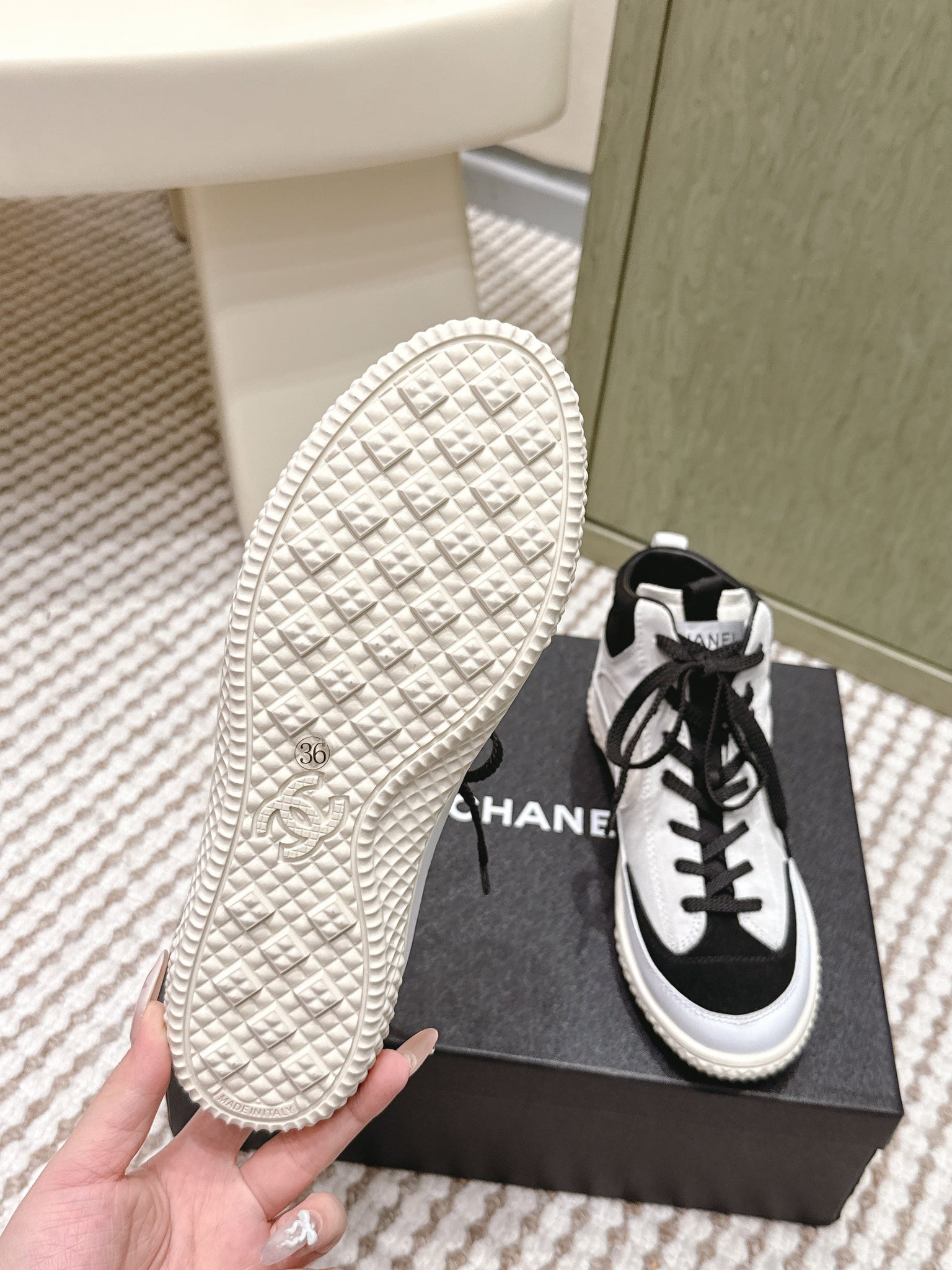 CC 26s High-Top Sneakers In Black And White Calfskin And Suede