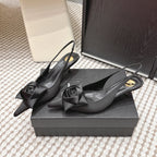 YSL 26ss Slingback 50 Black Satin Leather 654681