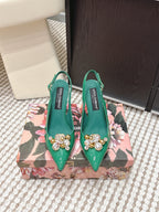 DG Rainbow Slingbacks Teal Green Patent Leather 663073